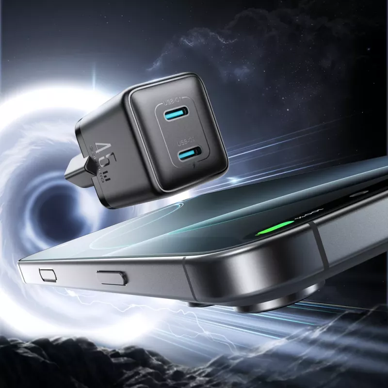Joyroom JR-TCG17 45W 2x USB-C GaN-netlader EU-stekker zwart