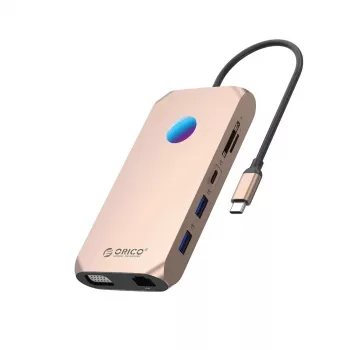 ORICO XCR 12-in-1 USB-C dockingstation met RGB, 2x USB-A 3.1, 1x USB-A 2.0, 1x USB-C PD 100W, 1x USB-C 3.1, 2x HDMI 2.0 4K 60Hz, 1x VGA 1080p, microSD/SD 3.0, RJ45 Gigabit Ethernet, 3,5mm audio CTIA - roségoud