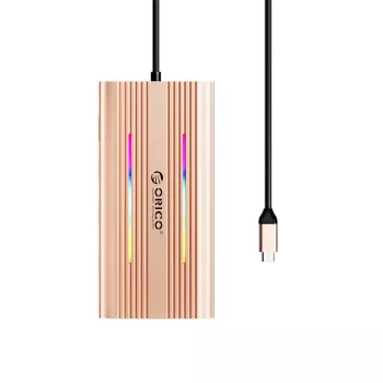 ORICO XDR 12-in-1 USB-C dockingstation RGB, 2x USB-A, 1x USB-C PD 100W, 2x HDMI 4K 60Hz, VGA, RJ45 Gigabit, SD & microSD-kaartlezer - Rose Gold
