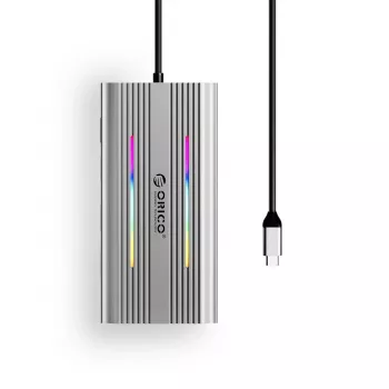 ORICO XCR 12-in-1 USB-C dockingstation met RGB, 3x USB-A, USB-C PD 100W, HDMI 4K, VGA, RJ45 Gigabit, SD/microSD-kaartlezer - zilver
