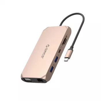 ORICO XCR 12-in-1 USB-C dockingstation, 2x USB-A 3.1, 1x USB-A 2.0, 1x USB-C PD 100W, 1x USB-C 3.1, 2x HDMI 2.0 4K 60Hz, 1x VGA 1080p, 1x SD 3.0, 1x microSD 3.0, 1x RJ45 Gigabit Ethernet, 1x audio CTIA 3,5mm, roségoud
