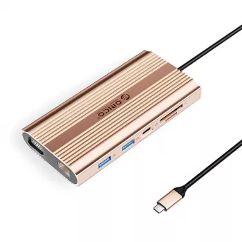 ORICO XDR 12-in-1 USB-C dockingstation met 100W PD, HDMI 4K, VGA, Gigabit Ethernet, SD/microSD-kaartlezer - roségoud