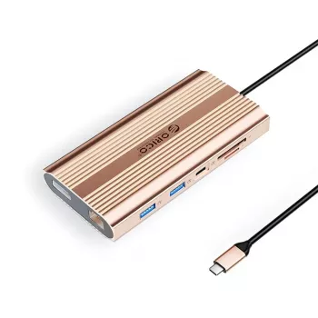 ORICO XDR 12-in-1 USB-C dockingstation met 2x HDMI 4K 60Hz, DisplayPort 4K 60Hz, Gigabit Ethernet, 100W PD, SD/microSD-kaartlezer - roségoud