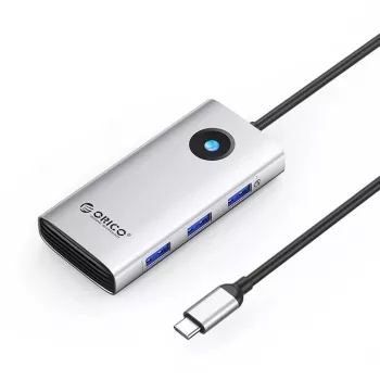 ORICO PW11 USB-C dockingstation 6-in-1, 3x USB-A 3.0, 1x USB-C PD 100W, 1x HDMI 4K 30Hz, 1x RJ45 2.5G Ethernet, zilver