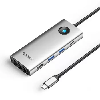 ORICO PW11 USB-C 8-in-1 dockingstation, 2x USB-A 3.0, 1x USB-A 2.0, 1x USB-C 3.0, 1x USB-C PD 100W, 1x HDMI 4K 60Hz, 1x VGA 1080P 60Hz, 1x RJ45 Gigabit Ethernet, zilver
