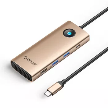 ORICO PW11 USB-C hub 8-in-1 met 2x USB-A 3.0, 1x USB-A 2.0, 1x USB-C 3.0, 1x USB-C PD 100W, 1x HDMI 4K 60Hz, 1x VGA 1080P 60Hz, 1x RJ45 Gigabit Ethernet - roségoud