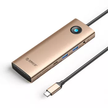 ORICO PW11 USB-C 9-in-1 dockingstation, 2x USB-A 3.0, 1x USB-C 3.0, 1x USB-C PD 100W, 1x HDMI 4K 60Hz, 1x microSD/SD, 1x RJ45 2.5G Ethernet, 1x audio 3,5mm, roségoud