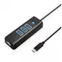ORICO PW3UR25-C3 4-poorts USB 3.0 hub met 2.5G Ethernet-adapter, 0,5m kabel, zwart