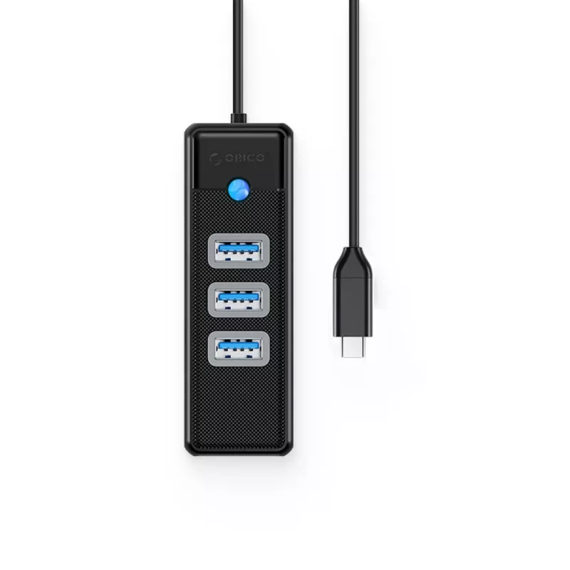 ORICO PW3UR25-C3 4-poorts USB 3.0 hub met 2.5G Ethernet-adapter, 0,5m kabel, zwart