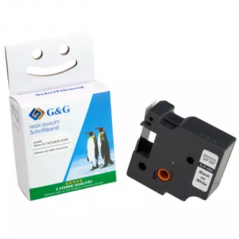 G&G Etikettenband 12mm x 7m wit op zwart compatibel met DYMO 45013