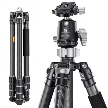 K&F Concept X284C4 carbonstatief met BH-36 kogelkop, 172 cm / 67,7 inch, 16 kg / 35,3 lbs belasting, eenbeenstatief, 4-section twist lock, Arca-Swiss compatibel