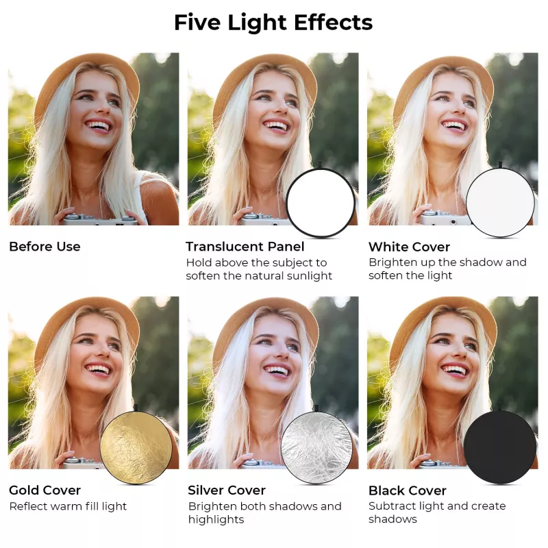 K&F Concept 5-in-1 ronde reflector 110cm met diffusor en draagtas - KF18.0003