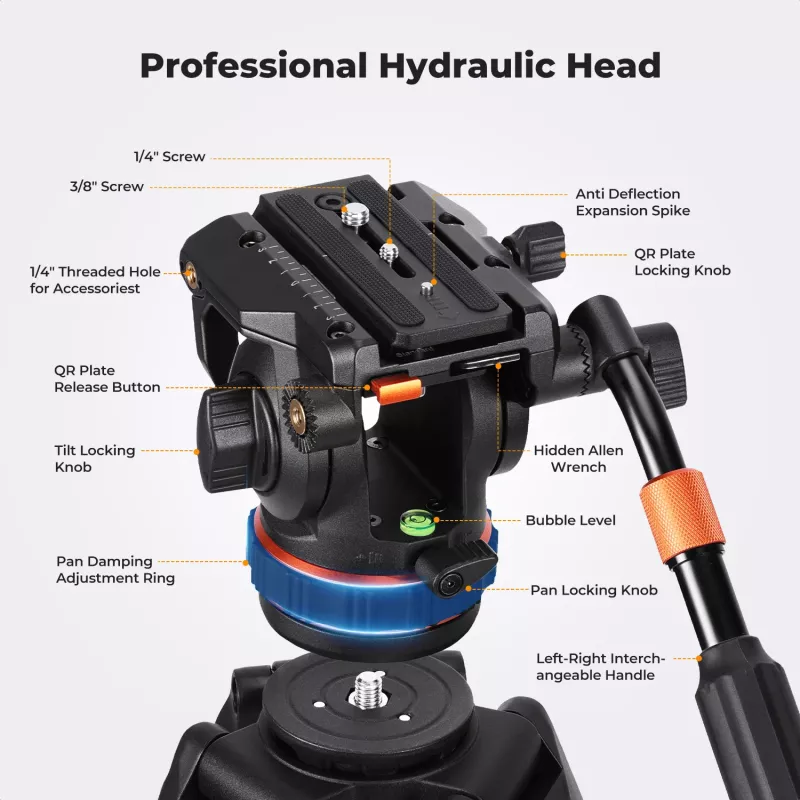 K&F Concept professioneel videostatief met fluidkop 192cm KF09.147