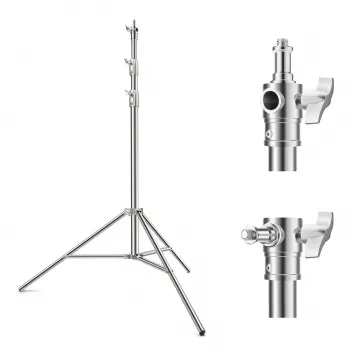 K&F Concept KF34.044 280cm aluminium lichtstativ met 1/4 inch-20 & 3/8 inch-16 omkeerbare tap, 5kg draagvermogen, 3-delig, flip-locks, veerdemping, zwart