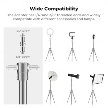K&F Concept KF34.044 280cm aluminium lichtstativ met 1/4 inch-20 & 3/8 inch-16 omkeerbare tap, 5kg draagvermogen, 3-delig, flip-locks, veerdemping, zwart