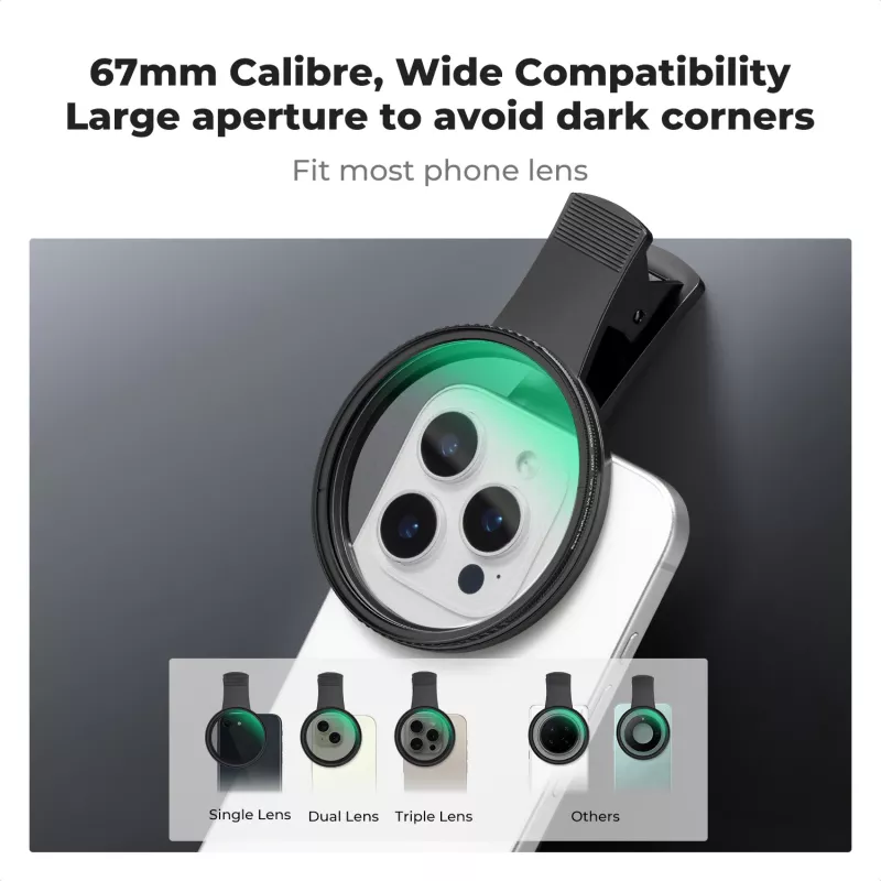 KF 2-in-1 Black Diffusion 1/4 + CPL telefoonfilterset 67mm clip-on