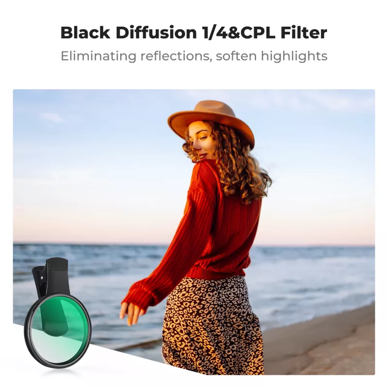 KF 2-in-1 Black Diffusion 1/4 + CPL telefoonfilterset 67mm clip-on