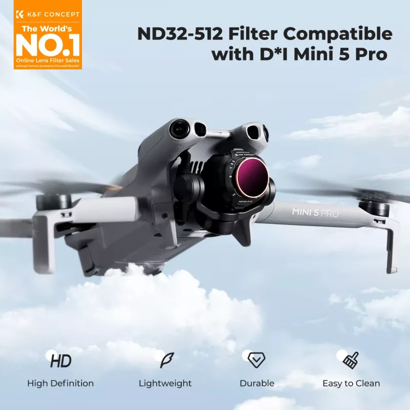 K&F variabele ND-filter ND32-ND512 voor DJI Mini 5 Pro drone, AGC-glas, KF02.0004