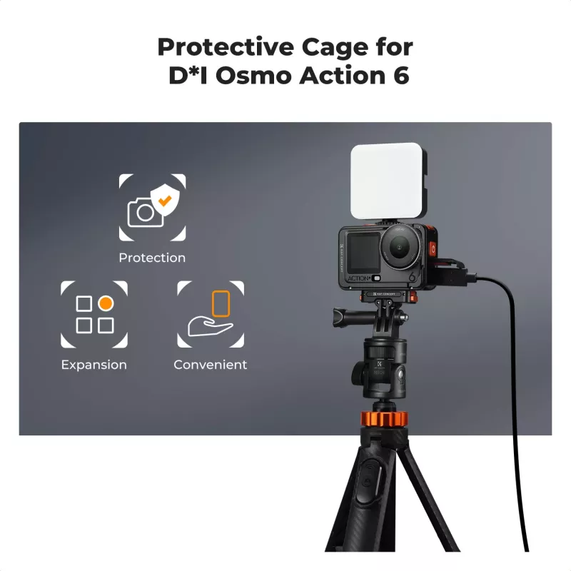 KF framemount camera-cage voor DJI Osmo Action 6, metaal, zwart, KF12.0026