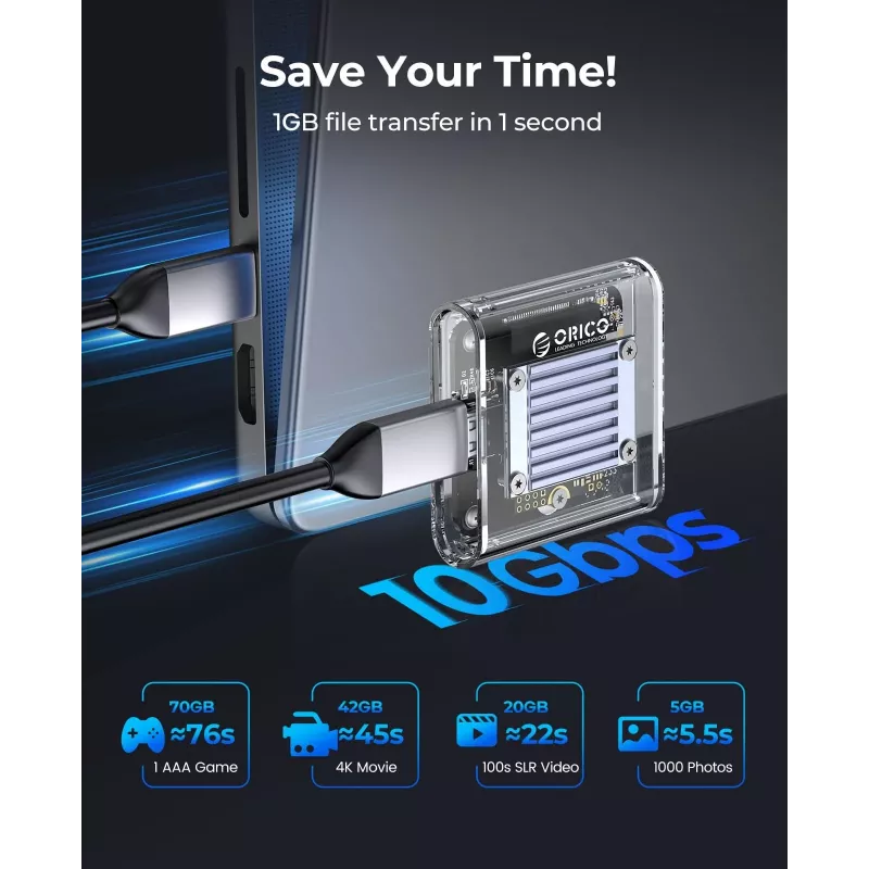 Orico TC20-M2-10G M.2 NVMe USB-C 3.2 SSD-behuizing - transparant