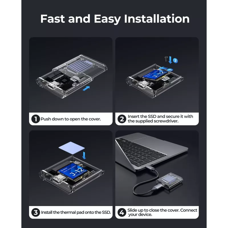 Orico TC20-M2-10G M.2 NVMe USB-C 3.2 SSD-behuizing - transparant