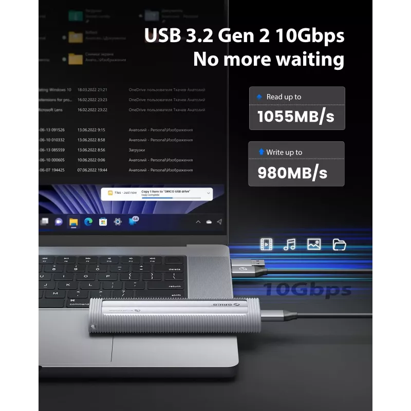 ORICO AXM2-G2 M.2 NVMe USB-C 10Gbps-behuizing - grijs