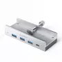 ORICO MH4PC USB-C-hub met klembevestiging, 3x USB-A 3.0 + 1x USB-C 3.0, zilver