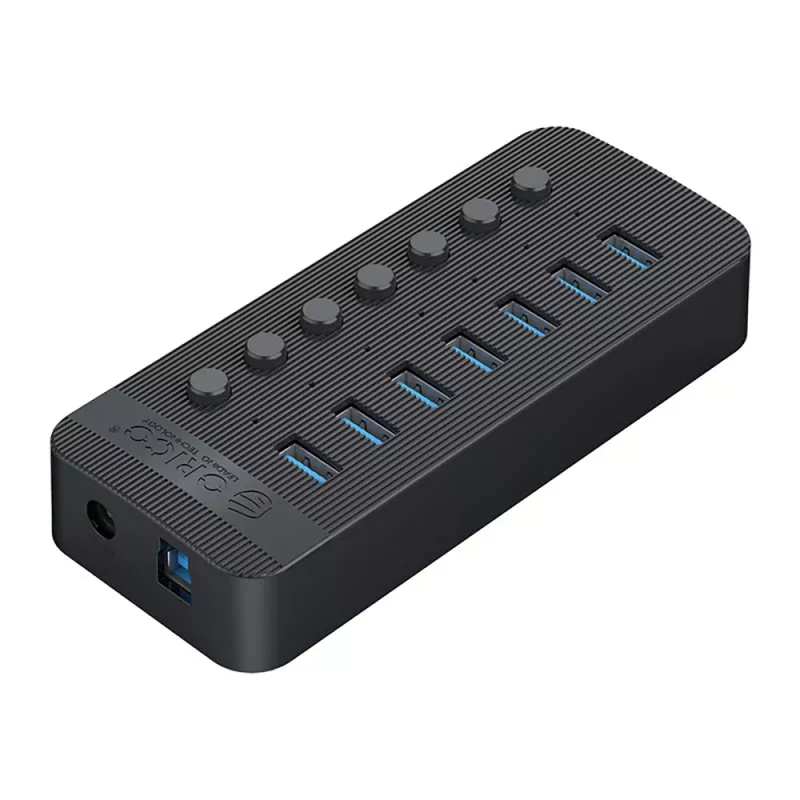 ORICO CT2U3-7AB USB 3.0-hub met 7 USB-A-aansluitingen en individuele schakelaars - zwart