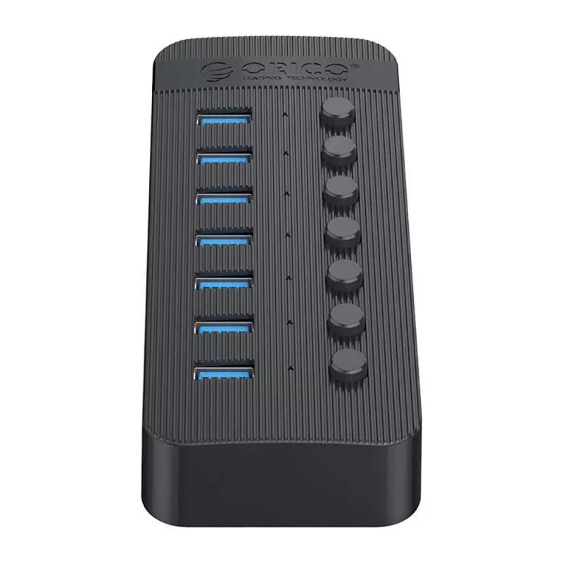 ORICO CT2U3-7AB USB 3.0-hub met 7 USB-A-aansluitingen en individuele schakelaars - zwart
