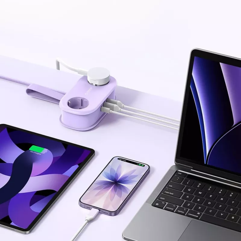 ORICO AP3 20W GaN 5-in-1 stekkerdoos, 2x AC + 2x USB-A + 1x USB-C, paars, 1,5m kabel