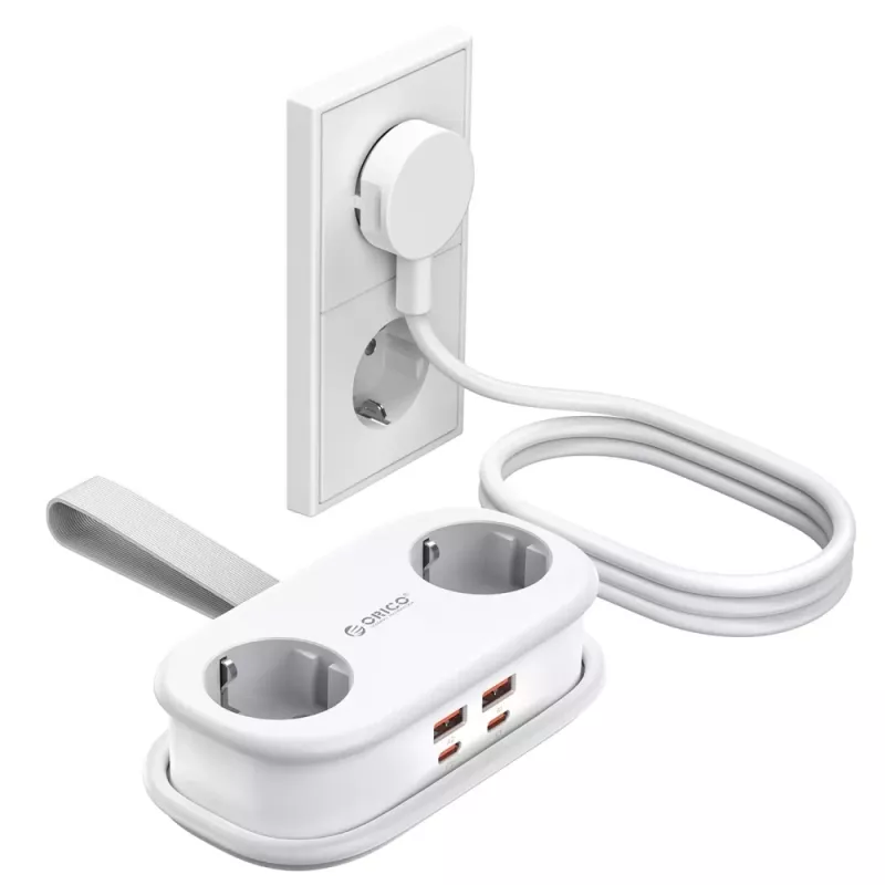 ORICO AP3 65W GaN 6-in-1 stekkerdoos met 2 AC-stopcontacten, 2 USB-A- en 2 USB-C-aansluitingen - wit