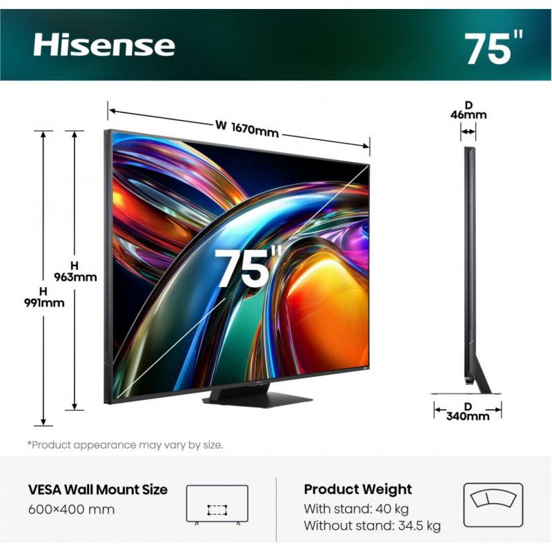 Hisense 75UR9DS 75-inch ULED Mini-LED 4K Smart TV (2024)