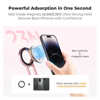 KF 3-in-1 magnetische telefoonhouder statief handgreep tafelstandaard voor iPhone MagSafe roze