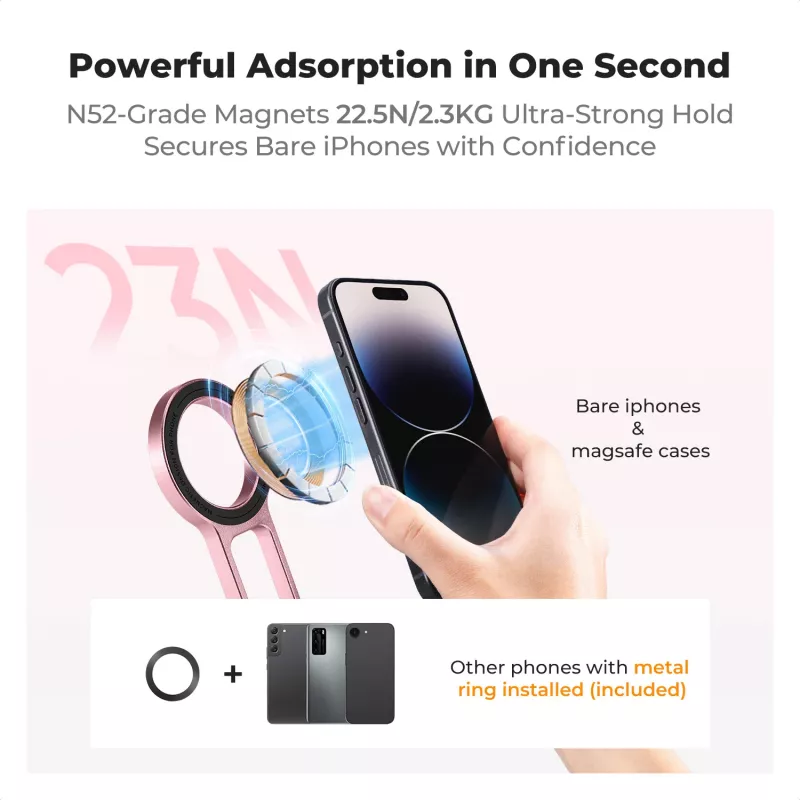 KF 3-in-1 magnetische telefoonhouder statief handgreep tafelstandaard voor iPhone MagSafe roze