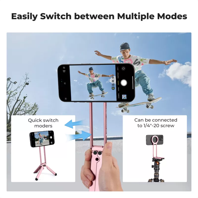 KF 3-in-1 magnetische telefoonhouder statief handgreep tafelstandaard voor iPhone MagSafe roze