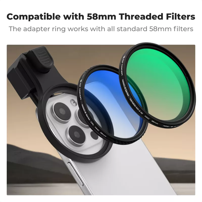 K&F Concept Variabel ND-filter ND2-ND32 58mm Clip-On voor smartphone