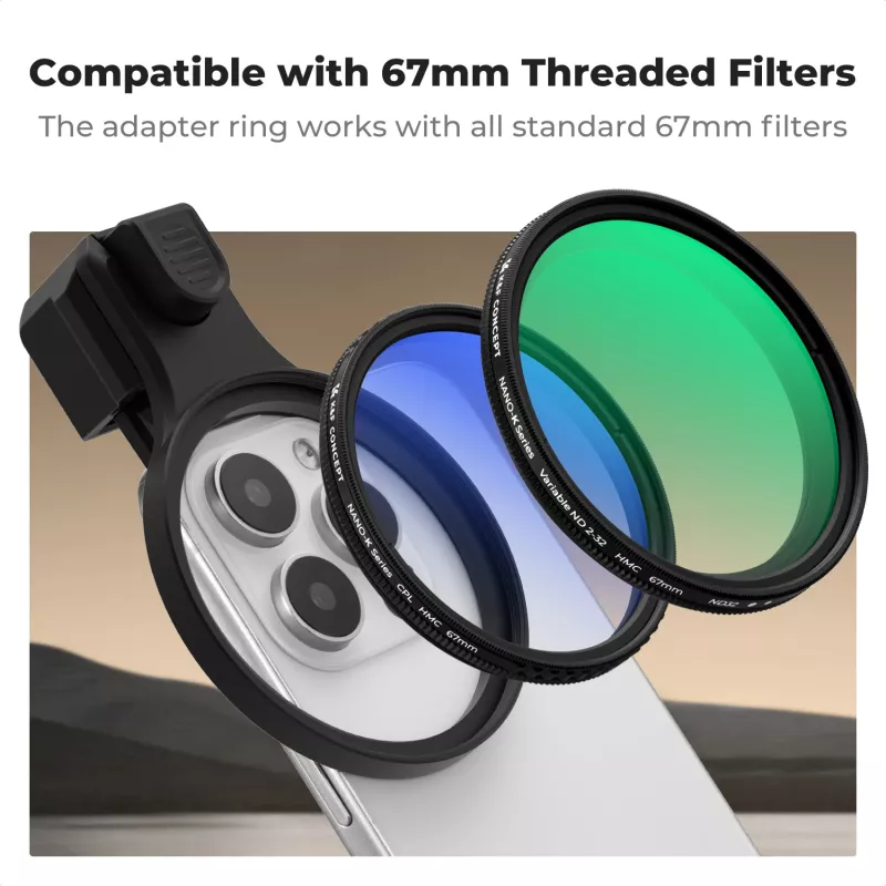 K&F Concept KF15.0026 variabel ND-filter ND2-ND32 67mm Clip-On voor smartphone