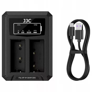 JJC dual USB-C oplader voor 2x Fujifilm NP-W126 / NP-W126S accu DCH-W126TC