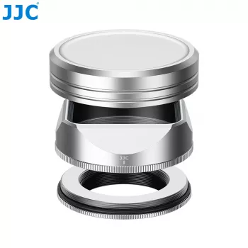 JJC zonnekap en objectiefdop set voor Fujifilm Fujinon XF 23mm F2.8 R WR en XF 27mm F2.8 R WR - zilver (LH-JXF23F28)