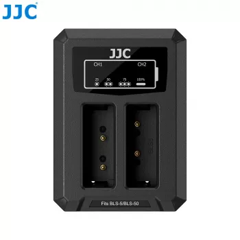 JJC dual USB-oplader voor Olympus BLS-1 BLS-5 BLS-50 accu's