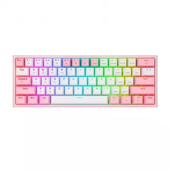 Redragon Fizz Pro K616 60% tri-mode mechanisch gaming-toetsenbord, wit/roze, RGB, hot-swappable, 1600mAh