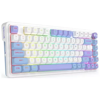 Redragon Ucal Max K673WBP-RGB-MAX tri-mode mechanisch toetsenbord 75% 82 toetsen hot-swappable gasket mount PBT keycaps RGB wit/zwart/paars
