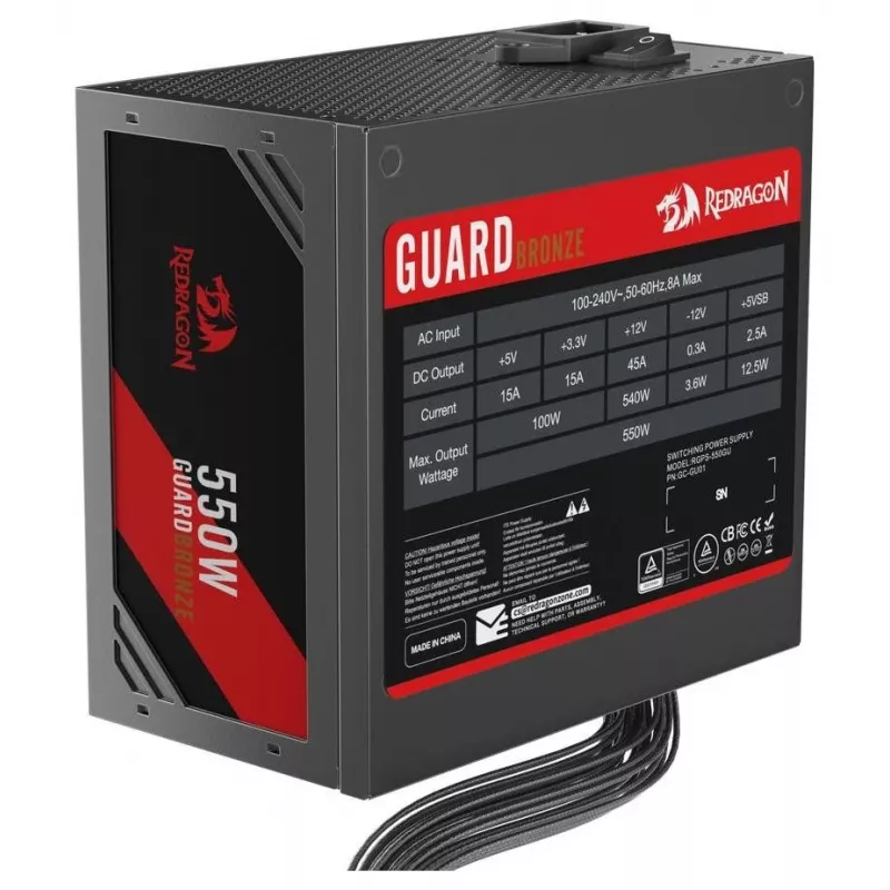 Redragon Guard GC-GU01 550W voeding, 80 PLUS Standard, active PFC, niet-modulair, 120mm ventilator, zwart