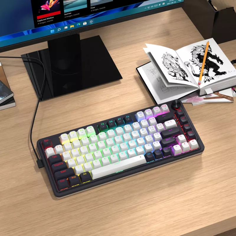 Redragon Ucal Magnetic K673WB-RGB-M 75% tri-mode mechanisch gaming-toetsenbord, wit/zwart
