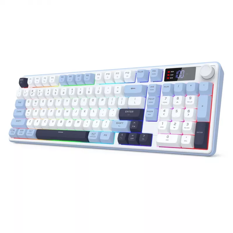 Redragon ARIA PRO K527WBL-PRO 75% tri-mode RGB mechanisch toetsenbord (wit/grijs met blauwe accenten)
