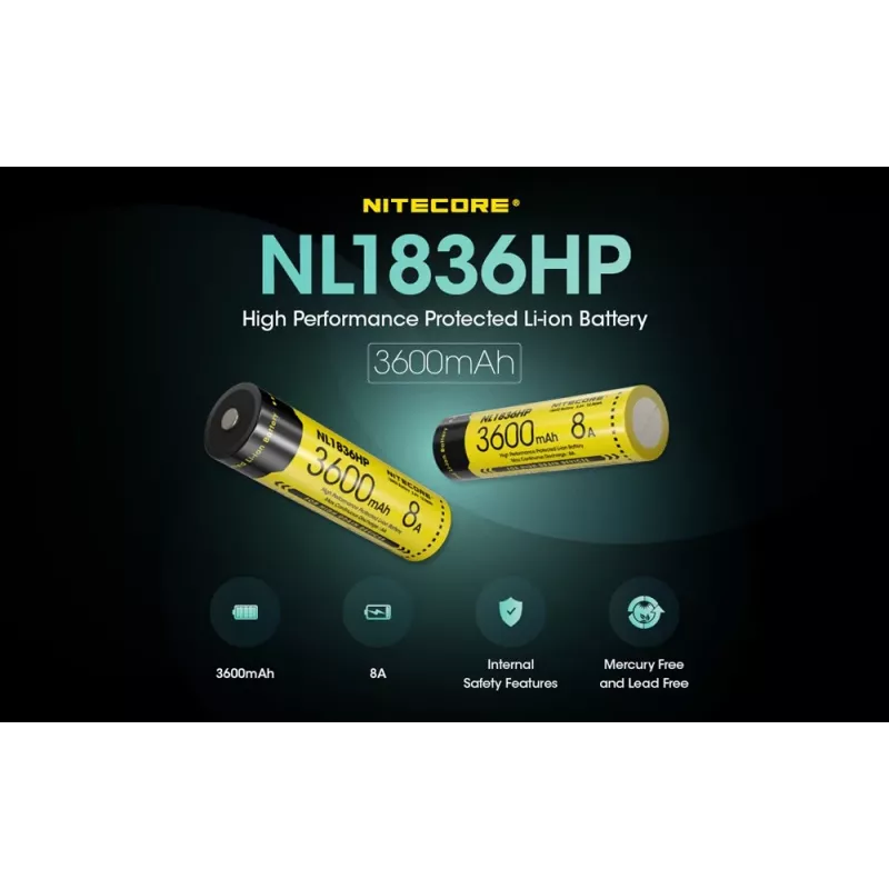 Nitecore NL1836HP 3600mAh 18650 Li-ion button top batterij