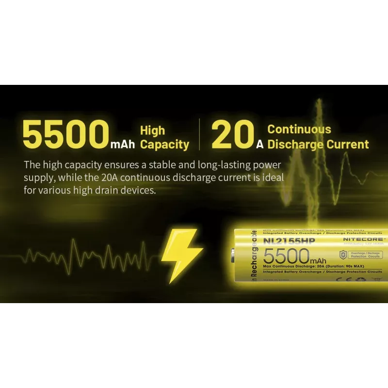 Nitecore NL2155HP 21700 Li-ion accu 5500mAh 3.6V button top protected