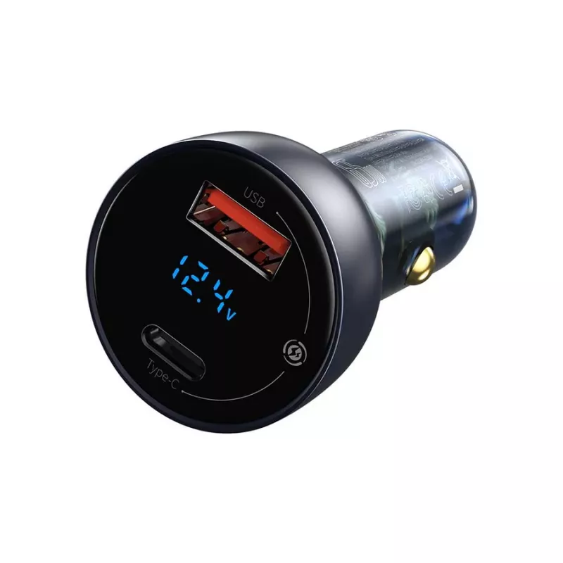 Baseus Particular digitale autolader, USB-C + USB-A, QC3.0+PD, 65W, grijs