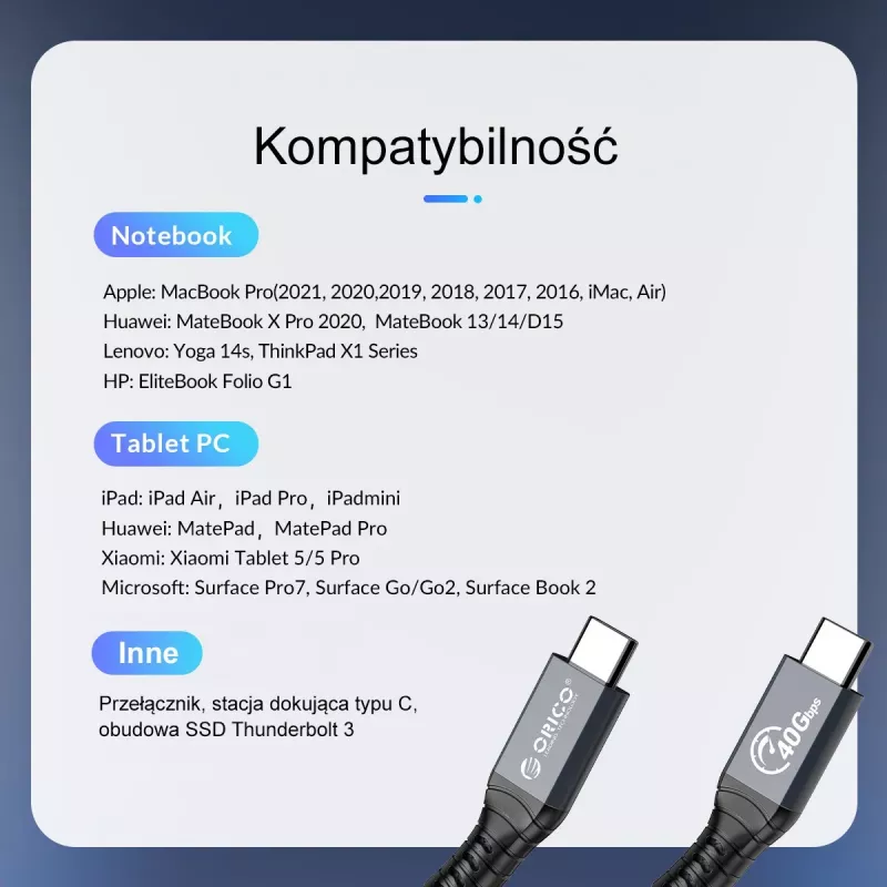 ORICO Thunderbolt 4 kabel USB-C 40 Gbit/s 8K60Hz PD 100W 2m zwart