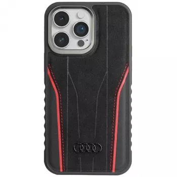 Audi Echt Leren MagSafe iPhone 15 Pro 6.1 Zwart-Rood Hardcase AU-TPUPCMIP15P-R8/D3-RD